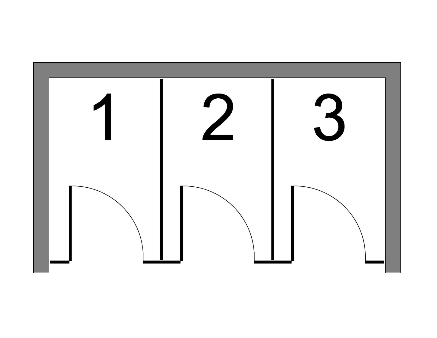 Between wall partitions with 3 compartments/no accessible compartment/Light Grey Phenolic