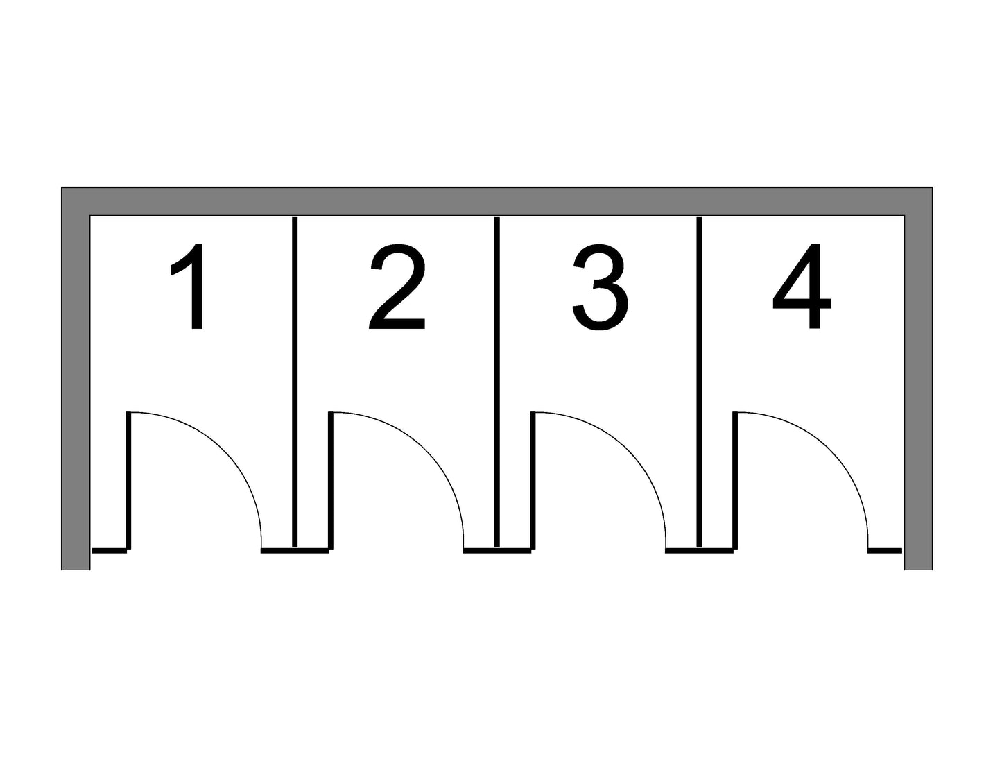 Cloisons entre deux murs avec 4 compartiments / sans compartiment accessible / Stratifié massif Gris clair