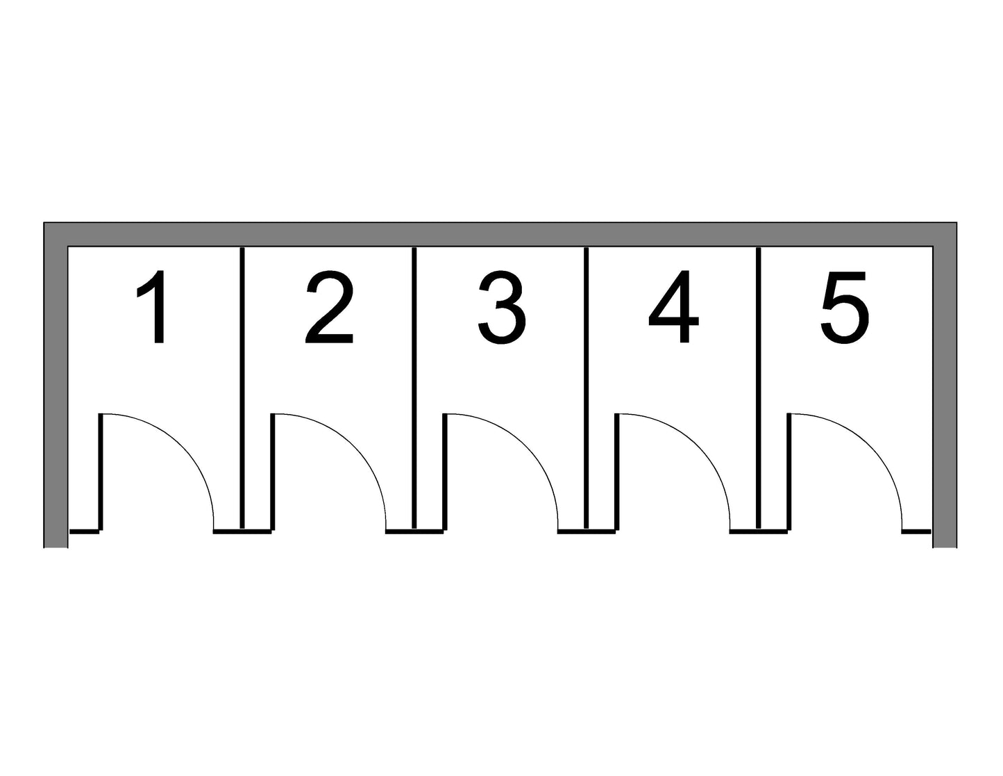 Between wall partitions with 5 compartments/no accessible compartment/White Phenolic